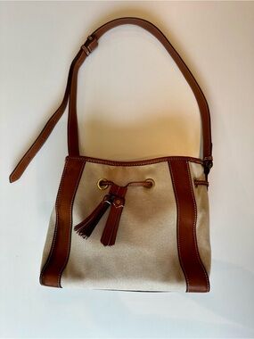Spartina 449 Canvas & Leather Bucket Shoulder Bag Tassel